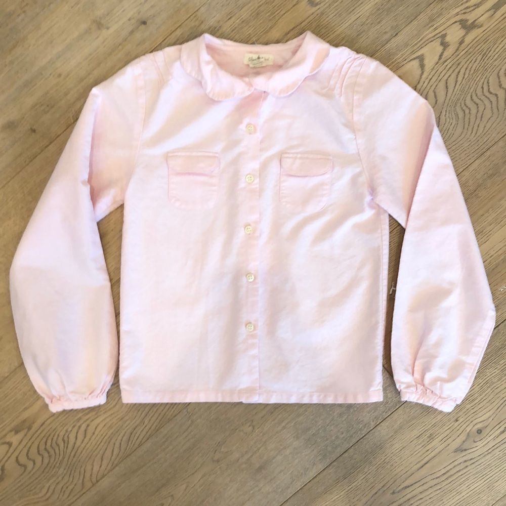 Olive Juice Light Pink Long Sleeved Button Up Blouse w/ Scallop Collar, Girls 10